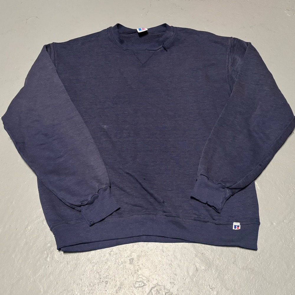 Vintage 90s Russell Made in USA Streetwear Navy Pullover Crewneck Large Mens